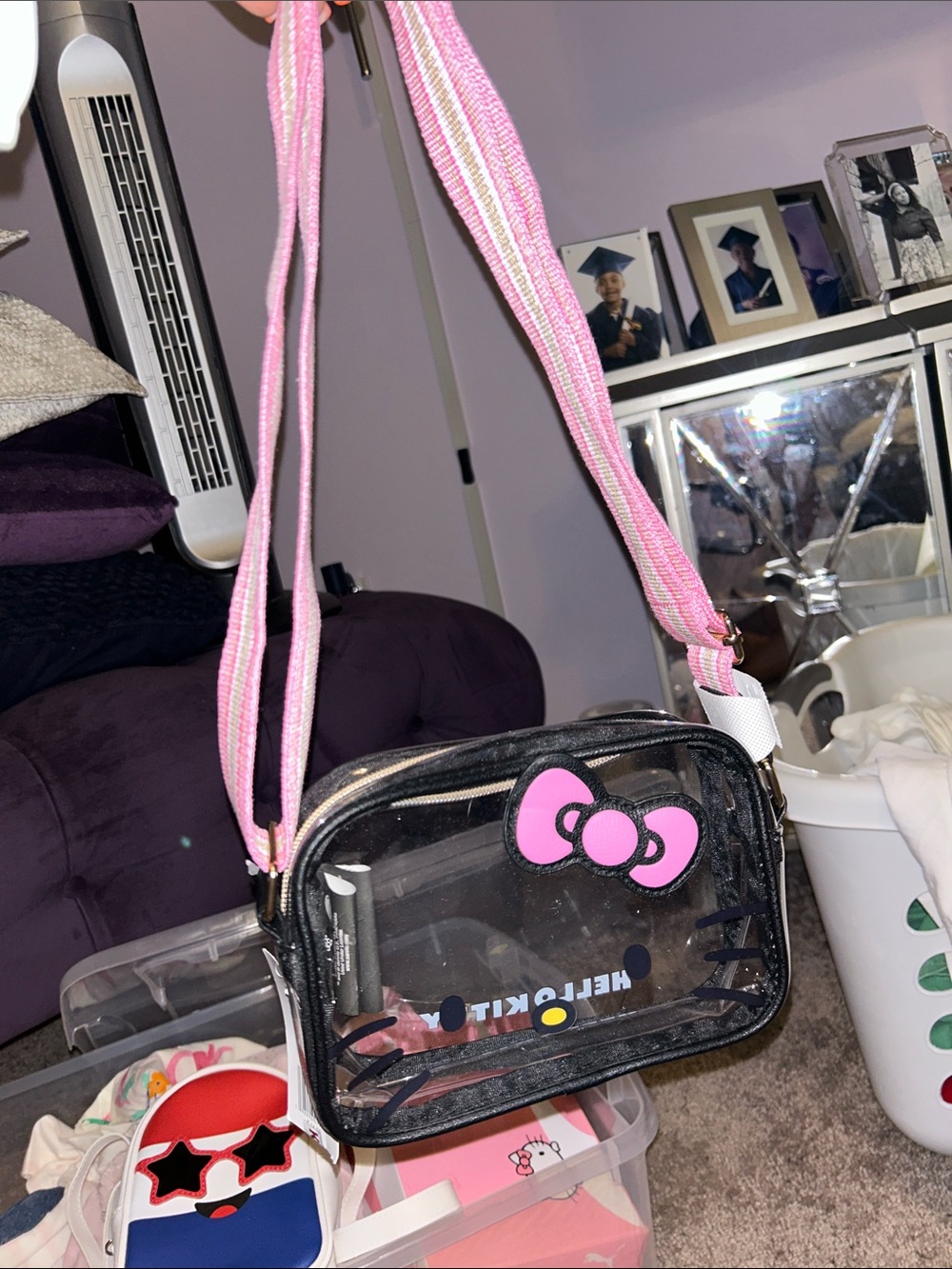 Hello Kitty Clear Crossbody Bag with Pink Bow and Pink Strap